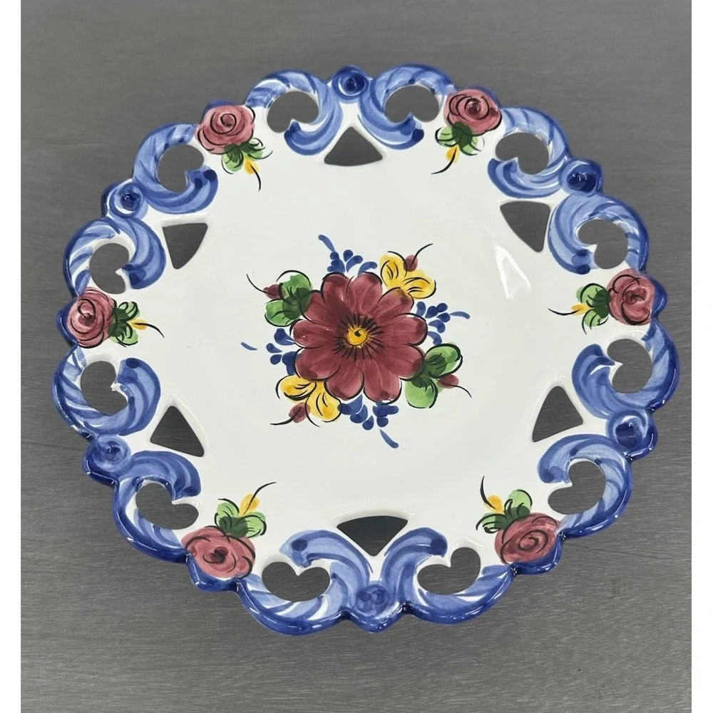 Vestal Portugal Floral Reticulated Decorative Hand Painted Hanging Wall Plate